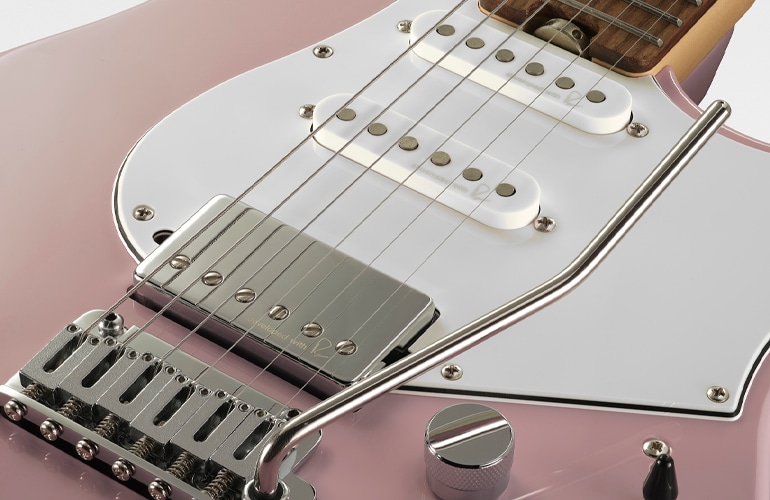 Closeup of Pacifica Standard Plus showcasing Gotoh two-point tremolo bridge.